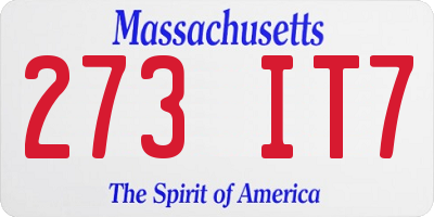 MA license plate 273IT7
