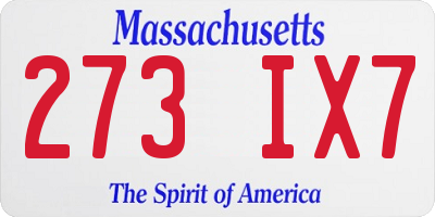 MA license plate 273IX7
