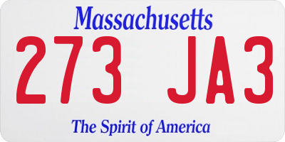 MA license plate 273JA3