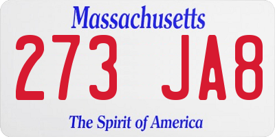MA license plate 273JA8