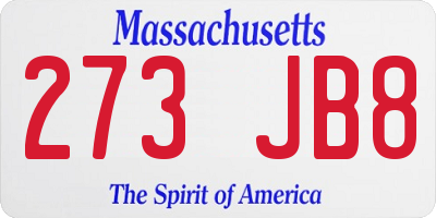 MA license plate 273JB8