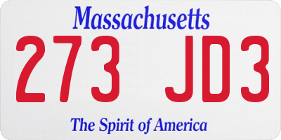 MA license plate 273JD3