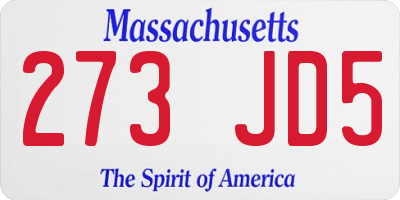 MA license plate 273JD5