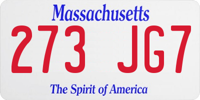 MA license plate 273JG7