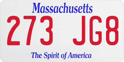 MA license plate 273JG8