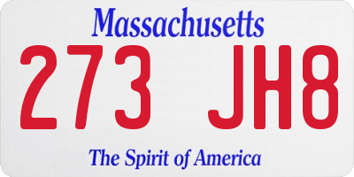 MA license plate 273JH8