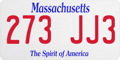 MA license plate 273JJ3