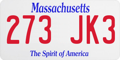 MA license plate 273JK3