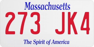 MA license plate 273JK4