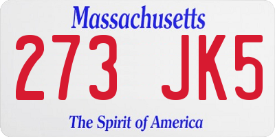 MA license plate 273JK5