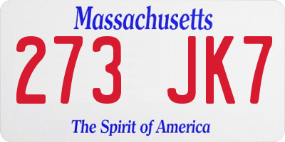 MA license plate 273JK7