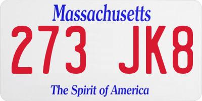 MA license plate 273JK8