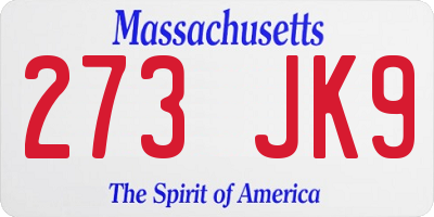 MA license plate 273JK9