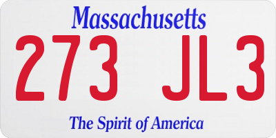 MA license plate 273JL3