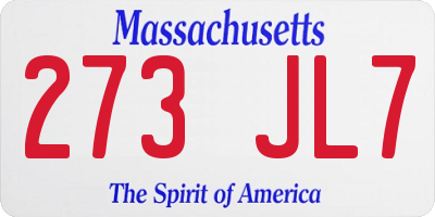 MA license plate 273JL7