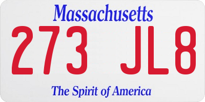 MA license plate 273JL8