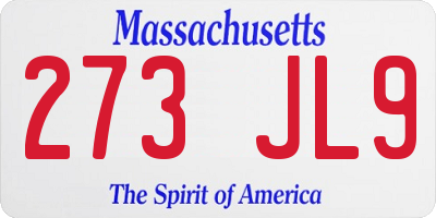 MA license plate 273JL9