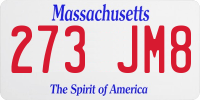 MA license plate 273JM8