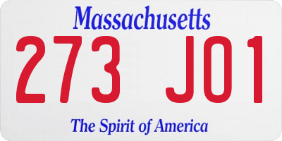 MA license plate 273JO1