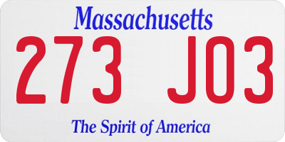MA license plate 273JO3