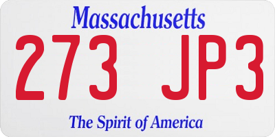 MA license plate 273JP3