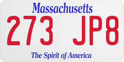 MA license plate 273JP8