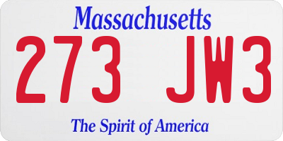 MA license plate 273JW3