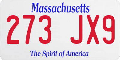 MA license plate 273JX9