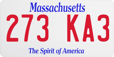 MA license plate 273KA3