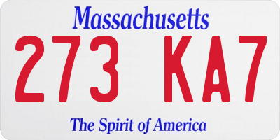 MA license plate 273KA7
