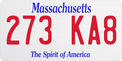 MA license plate 273KA8
