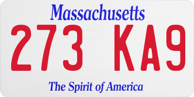 MA license plate 273KA9