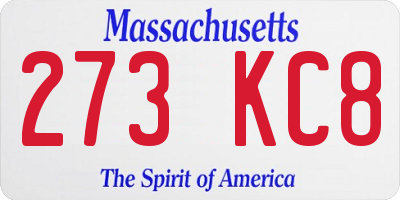 MA license plate 273KC8
