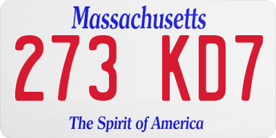 MA license plate 273KD7
