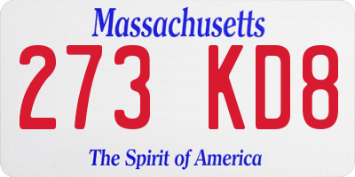 MA license plate 273KD8