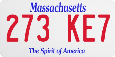 MA license plate 273KE7