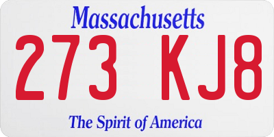 MA license plate 273KJ8
