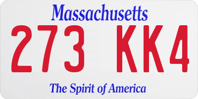 MA license plate 273KK4