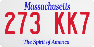 MA license plate 273KK7
