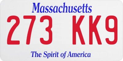 MA license plate 273KK9