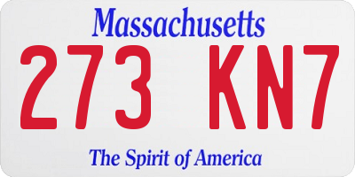 MA license plate 273KN7