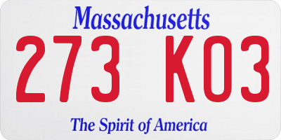 MA license plate 273KO3