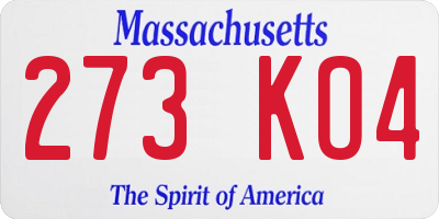 MA license plate 273KO4