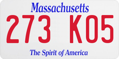 MA license plate 273KO5