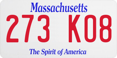 MA license plate 273KO8