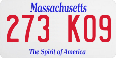 MA license plate 273KO9