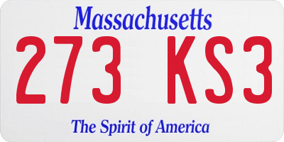 MA license plate 273KS3