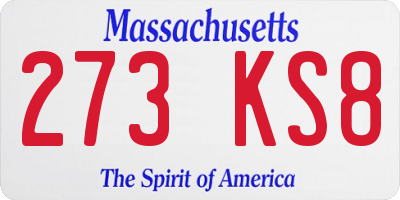 MA license plate 273KS8