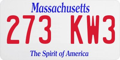 MA license plate 273KW3