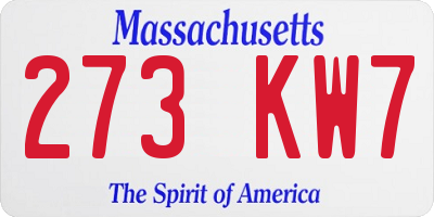 MA license plate 273KW7